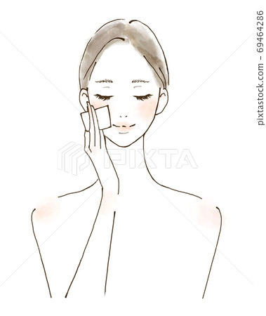 Women who remove makeup with cotton Putting skin care moisturizer Watercolor style illustration Women who remove makeup with cotton Putting skin care moisturizer Watercolor style illustration 69464286