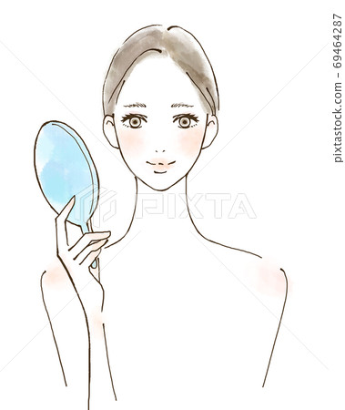 Beauty illustration of a smiling woman looking in the mirror Beauty illustration of a smiling woman looking in the mirror 69464287