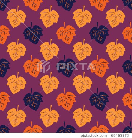 Seamless pattern from colorful leaves on a burgundy background. Autumn leaf fall. Vector illustration for creative design, decoration of banners, cards, prints, textiles, fabric, wallpaper, packaging. Seamless pattern from colorful leaves on a burgundy background. Autumn leaf fall. Vector illustration for creative design, decoration of banners, cards, prints, textiles, fabric, wallpaper, packaging. 69465573