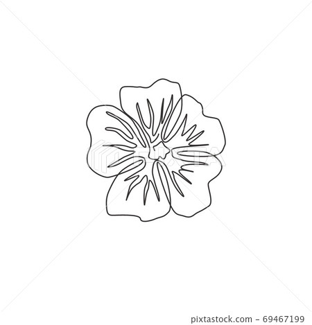 Single one line drawing beauty fresh purple mallow for garden logo 69467199