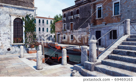 Old stone bridge and quay for venetian gondolas 69469163
