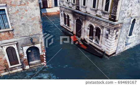 Venetian gondola on a canal in Venice Aerial view 69469167