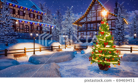 Christmas tree on township square at winter night Christmas tree on township square at winter night 69469451