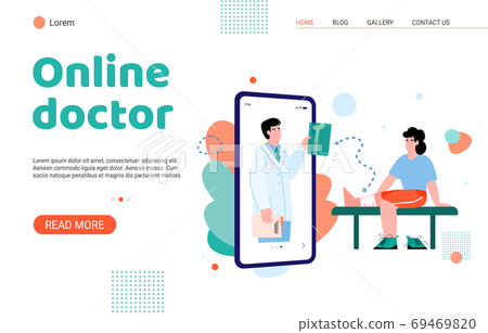 Online doctor examination service landing page, flat cartoon vector illustration Online doctor examination service landing page, flat cartoon vector illustration 69469820