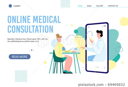 Online medical health care consultation website flat cartoon vector illustration. Online medical health care consultation website flat cartoon vector illustration. 69469832