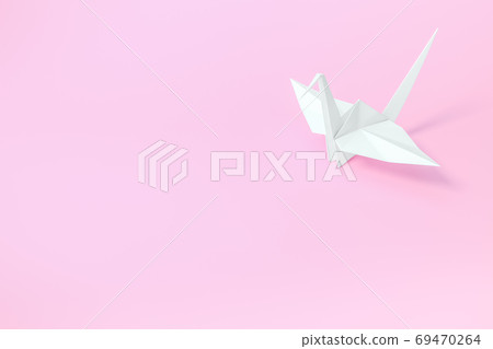 Origami Bird, bird paper crane on yellow background 3d rendering. 3d illustration bird paper craft for Hiroshima remembrance day minimal style concept. 69470264
