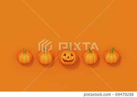 Halloween pumpkin in row on orange background 3d rendering. 3d illustration pumpkin for celebration Halloween event template minimal style concept. Halloween pumpkin in row on orange background 3d rendering. 3d illustration pumpkin for celebration Halloween event template minimal style concept. 69470286