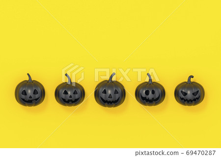 Black Halloween pumpkin in row on yellow background 3d rendering. 3d illustration pumpkin for celebration Halloween event template minimal style concept. Black Halloween pumpkin in row on yellow background 3d rendering. 3d illustration pumpkin for celebration Halloween event template minimal style concept. 69470287