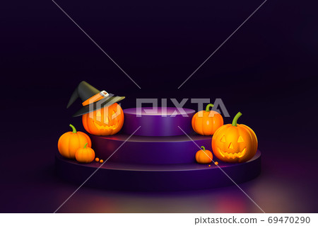 Halloween pumpkin with podium display stand on... - Stock Illustration ...