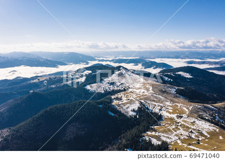 Morning in the mountains. Carpathian Ukraine, Aerial view. Morning in the mountains. Carpathian Ukraine, Aerial view. 69471040