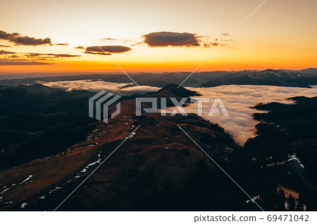 Morning in the mountains. Carpathian Ukraine, Aerial view. Morning in the mountains. Carpathian Ukraine, Aerial view. 69471042