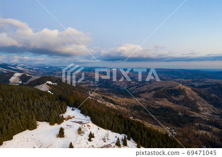 Morning in the mountains. Carpathian Ukraine, Aerial view. 69471045
