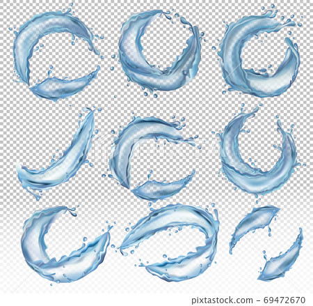 Collection realistic of transparent water splashes from different angles. 3D vector icon Collection realistic of transparent water splashes from different angles. 3D vector icon 69472670