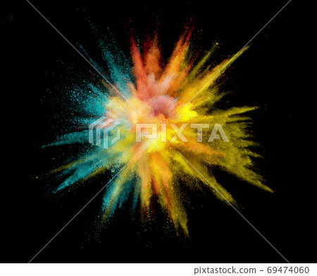 Colorful powder explosion isolated on black 69474060