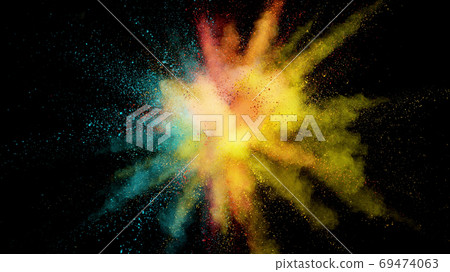 Colorful powder explosion isolated on black Colorful powder explosion isolated on black 69474063