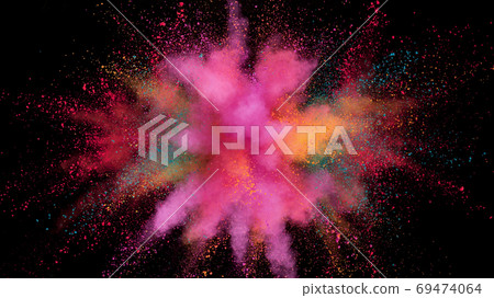 Colorful powder explosion isolated on black Colorful powder explosion isolated on black 69474064