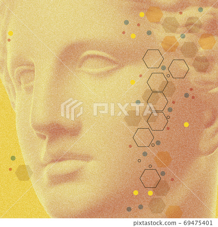 Art collage with antique sculpture of Venus face and numbers, geometric shapes. Beauty, fashion and health theme. Science, research, discovery, technology concept. Zine culture. Pop art style. Art collage with antique sculpture of Venus face and numbers, geometric shapes. Beauty, fashion and health theme. Science, research, discovery, technology concept. Zine culture. Pop art style. 69475401