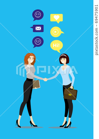 Business women shaking hands and talking Business women shaking hands and talking 69475901