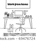 Work from home & Work at home & Work remotely from home. Flexible, home bases, Doodle Concept. 69476724