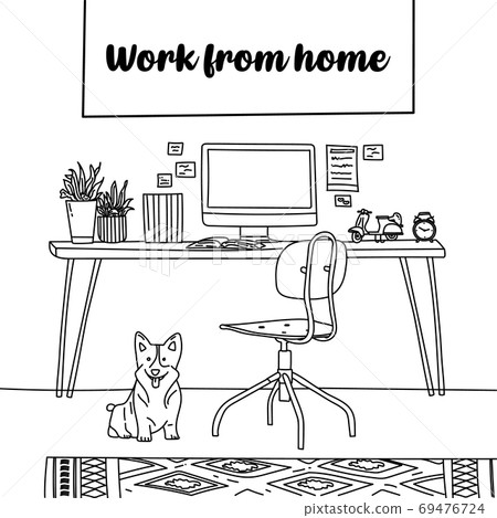 Work from home & Work at home & Work remotely from home. Flexible, home bases, Doodle Concept. Work from home & Work at home & Work remotely from home. Flexible, home bases, Doodle Concept. 69476724
