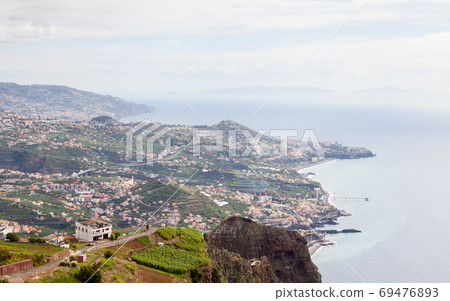Cabo Girao View. The view looking towards Funchal from Cabo Girao viewpoint on the Portuguese island of Madeira. 69476893