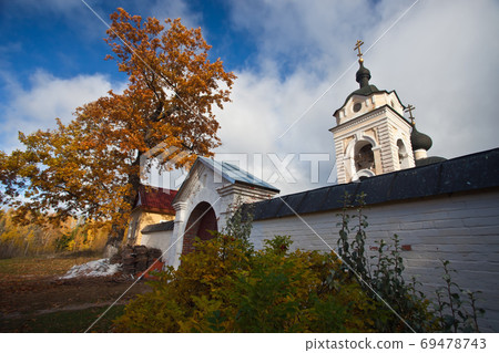 Island Konevets on lake Ladoga. Konevsky monastery.  69478743
