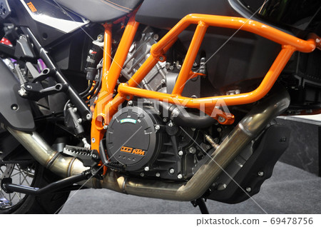 KUALA LUMPUR, MALAYSIA -JULY 29, 2017: Superbike engine or motorcycle with high horse power engine. Huge engine give high capasity power to the motorcycle.   69478756