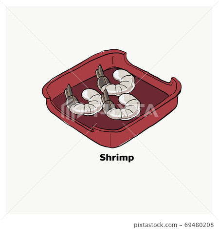 Raw shrimp/prawn on red plate,Raw shrimp/prawn for Japanese gril 69480208