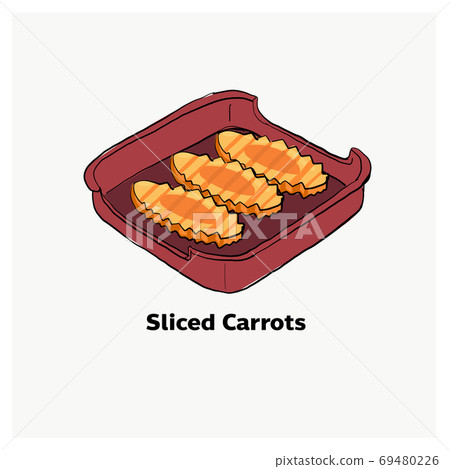 Sliced carrots on red plate,vegetable for Japanese grill, korean Sliced carrots on red plate,vegetable for Japanese grill, korean 69480226