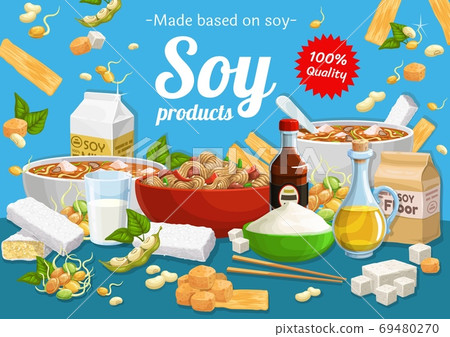 Soy products and soybean food vector poster 69480270