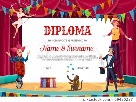 Education diploma, certificate with circus artists 69480287