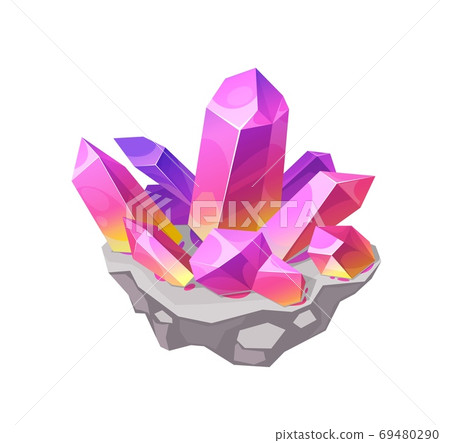 Pink crystal rock gem, isolated vector mineral Pink crystal rock gem, isolated vector mineral 69480290