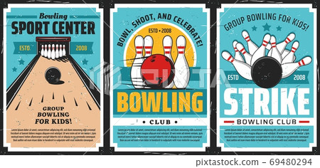 Bowling club posters, ball and pin strike sport Bowling club posters, ball and pin strike sport 69480294