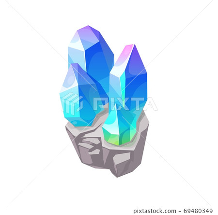Blue magic crystal gem, vector jewel rock mineral Blue magic crystal gem, vector jewel rock mineral 69480349