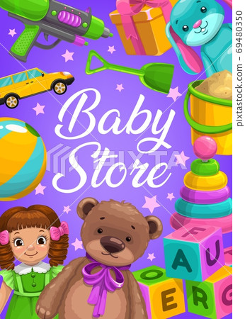 Baby store vector kids toys shop cartoon poster 69480350