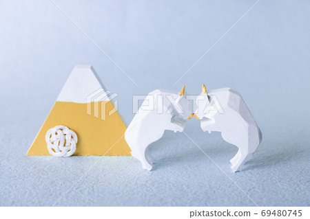 New Year's 2021, lucky white cow and gold Fuji with rising luck New Year's 2021, lucky white cow and gold Fuji with rising luck 69480745