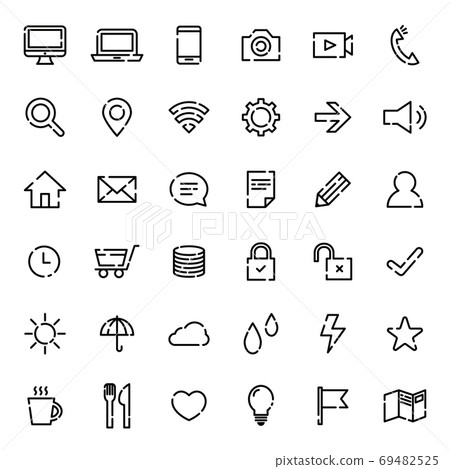 經典的簡單線條圖標集 69482525