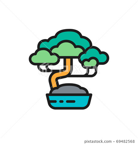 Vector bonsai tree flat color line icon. Vector bonsai tree flat color line icon. 69482568