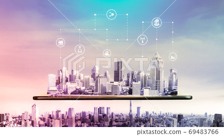 The modern creative communication and internet network connect in smart city 69483766