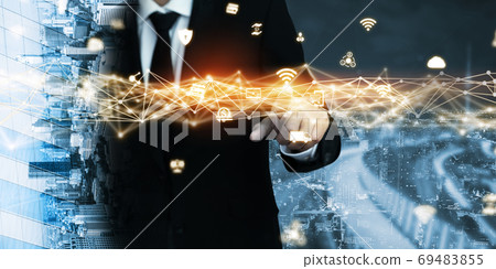The modern creative communication and internet network connect in smart city The modern creative communication and internet network connect in smart city 69483855