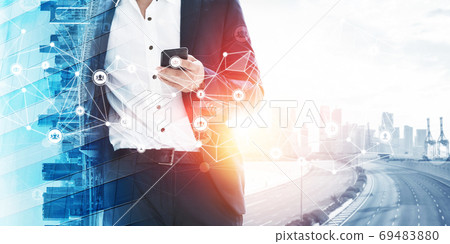 The modern creative communication and internet network connect in smart city The modern creative communication and internet network connect in smart city 69483880