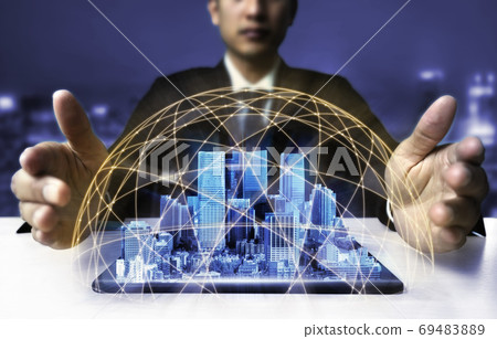 The modern creative communication and internet network connect in smart city The modern creative communication and internet network connect in smart city 69483889