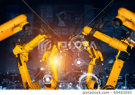 Smart industry robot arms for digital factory production technology Smart industry robot arms for digital factory production technology 69483893