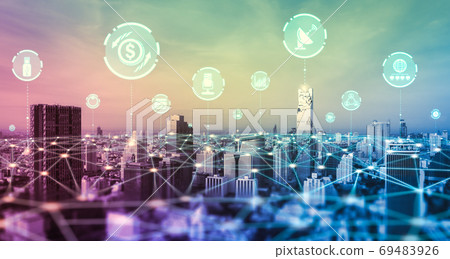 The modern creative communication and internet network connect in smart city 69483926