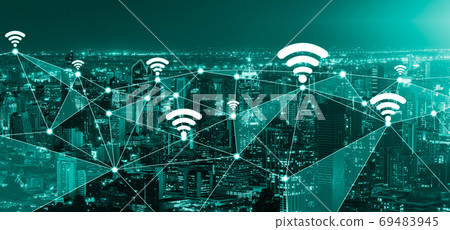 The modern creative communication and internet network connect in smart city 69483945