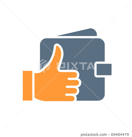 Wallet with thumb up, like colored icon. Secure finance, money insurance symbol Wallet with thumb up, like colored icon. Secure finance, money insurance symbol 69484479