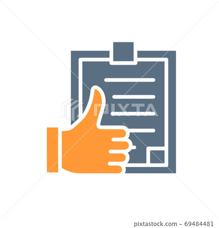 Clipboard with thumb up colored icon. Approved test, user questionnaire, positive feedback symbol Clipboard with thumb up colored icon. Approved test, user questionnaire, positive feedback symbol 69484481