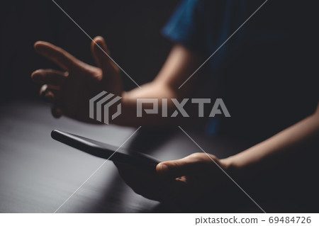 Close up shot of hands holding smart phone, using typing message 69484726