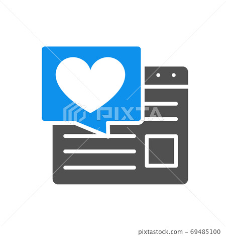 Love article on the Internet colored icon. Website with speech bubble and heart, user feedback symbol 69485100