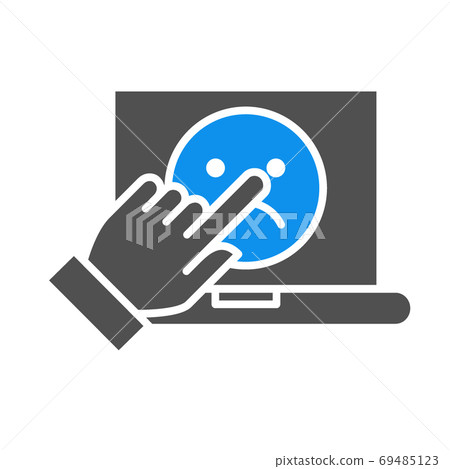 Human vote on laptop colored icon. Sad face, customer unsatisfaction, negative feedback symbol Human vote on laptop colored icon. Sad face, customer unsatisfaction, negative feedback symbol 69485123